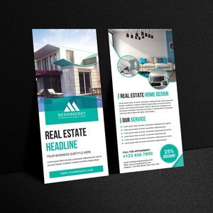 Multifunctionele rackkaart | Dl-flyer | Informatiekaart interieurontwerp | Informatiekaart met architectuur | Reclamekaart voor onroerend goed | Reisrekkaart