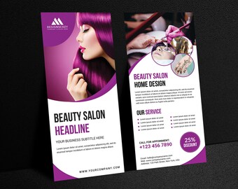 Multipurpose Rack Card Template: Beauty Salon, Interior Design (Photoshop & Canva)