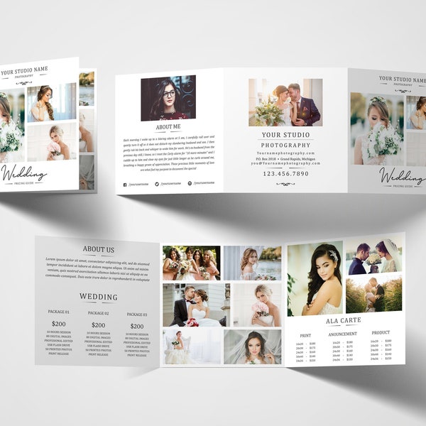 Photography Square Trifold Brochure 5x5 Accordion template | Photography marketing template |  Pricing Guide | Price List | Welcome Guide