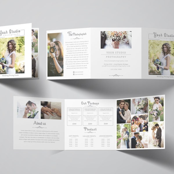 Photography Square Trifold Brochure 5x5 Accordion template | Photography marketing template |  Pricing Guide | Price List | Welcome Guide