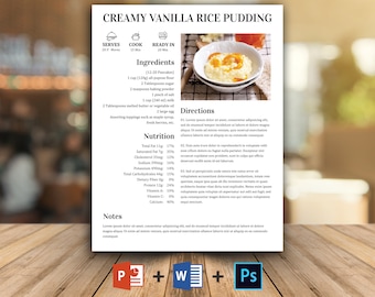 Editable Recipe Template: Printable Cookbook (MS Word, PowerPoint, Photoshop)
