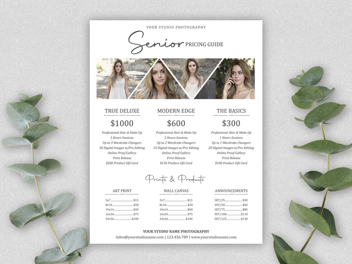 Senior Photography Pricing Guide Template Price Guide List Senior ...