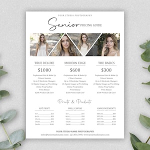 Senior Photography Pricing Guide template | Price Guide List | Senior Photography Pricing Template | Senior Photographer Price Sheet