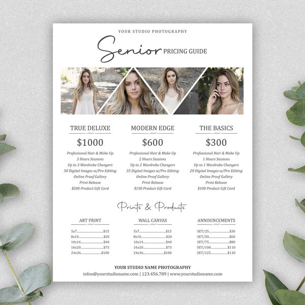 Senior Photography Pricing Guide template | Price Guide List | Senior Photography Pricing Template | Senior Photographer Price Sheet