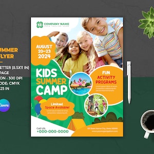 Kids Summer Camp Flyer | Kids Camp Festival Flyer for Kids | Kids Summer Activities Club Flyer | Summer event flyer | Photoshop and Canva