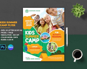 Kids Summer Camp Flyer Template: Photoshop & Canva (8.5x11 IN)