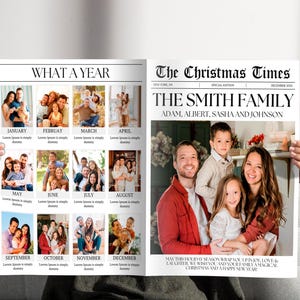 クリスマス新聞テンプレート | 新聞クリスマスカード | クリスマスニュースレターホリデーカード印刷可能 | 年次レビュー | ホリデーカード写真