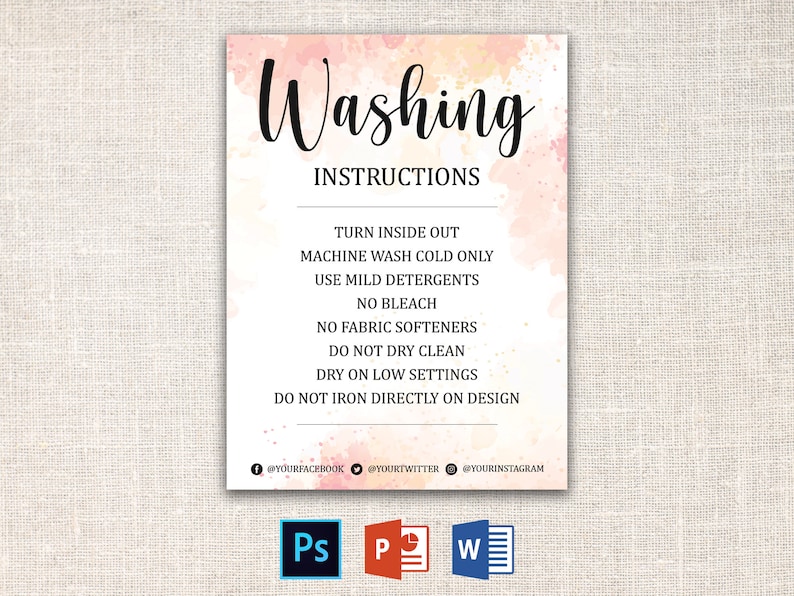 Washing Note Washing Instructions Template | Insert Card Template | Printable ...