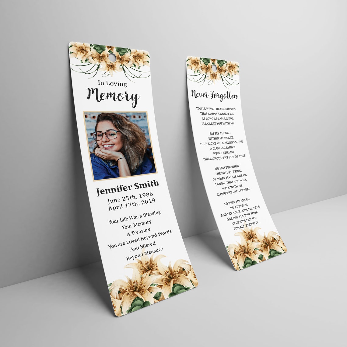 Funeral Bookmark Memorial Bookmark Funeral Keepsake Etsy
