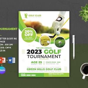 Golf Tournament Flyer Template | Golf Flyer Template | Charity Golf Flyer | Golf Match Poster Template | MS Word, Canva & Photoshop Template