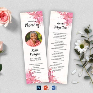 Rose Funeral bookmark Template | Memorial Bookmark | Funeral Keepsake | Funeral Favors | Memorial Card for Remembrance | Printable Bookmark