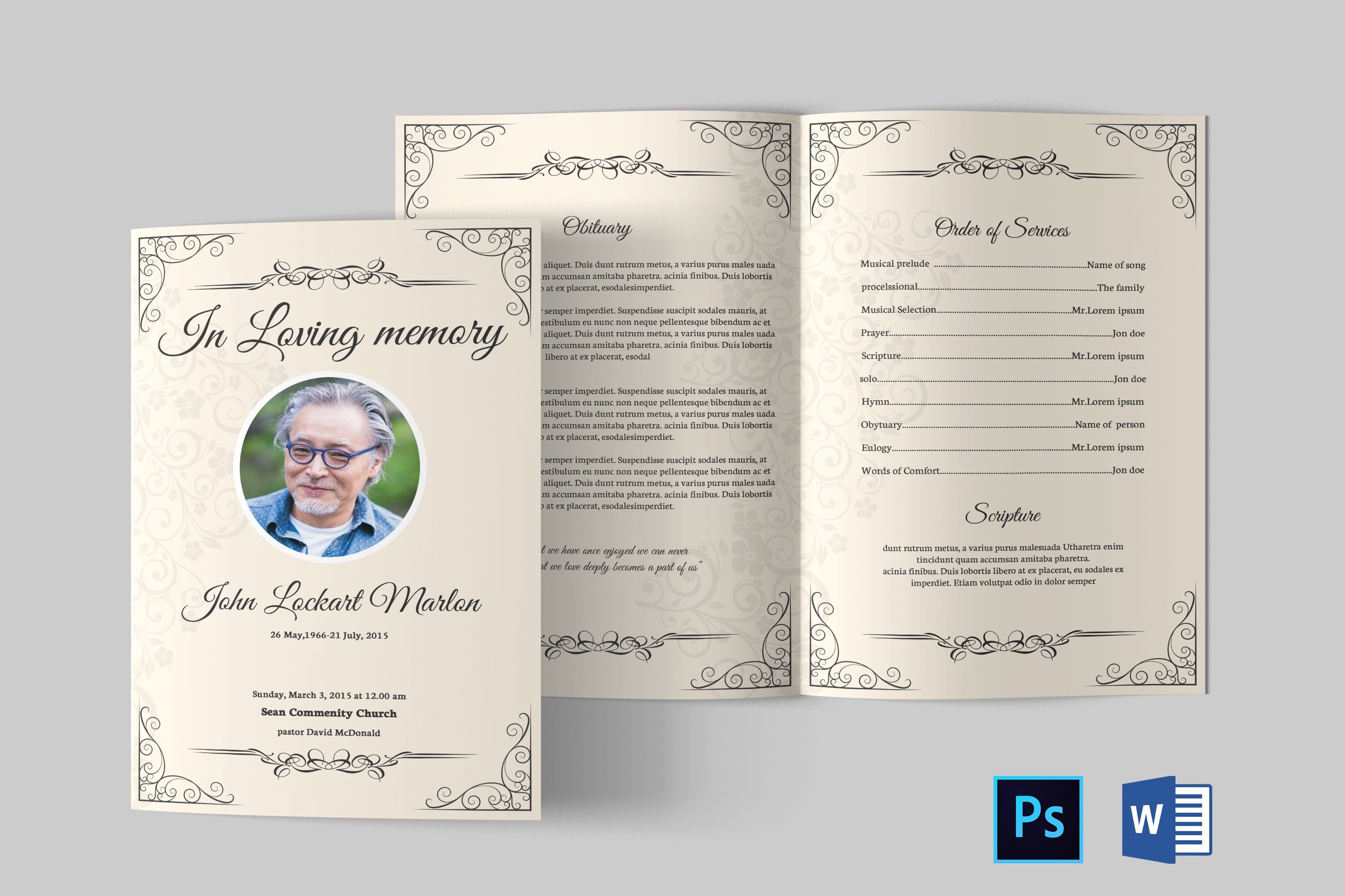 Funeral Program Template Word With Obituary Template Word Document