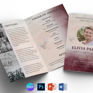 Heavenly Dove Funeral Program Vorlage | Bestattungsprogramm Vorlage Word | Bestattungsprogramm Bifold | Gedenk-Nachruf-Programm | Canva Template