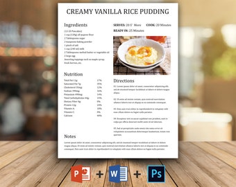 Editable Recipe Template: Printable Cookbook (MS Word, PowerPoint, Photoshop)