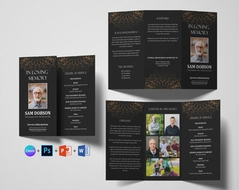 Trifold Funeral Program Template | Funeral Program Template Word and PowerPoint | Memorial program | Obituary Program | Canva Template