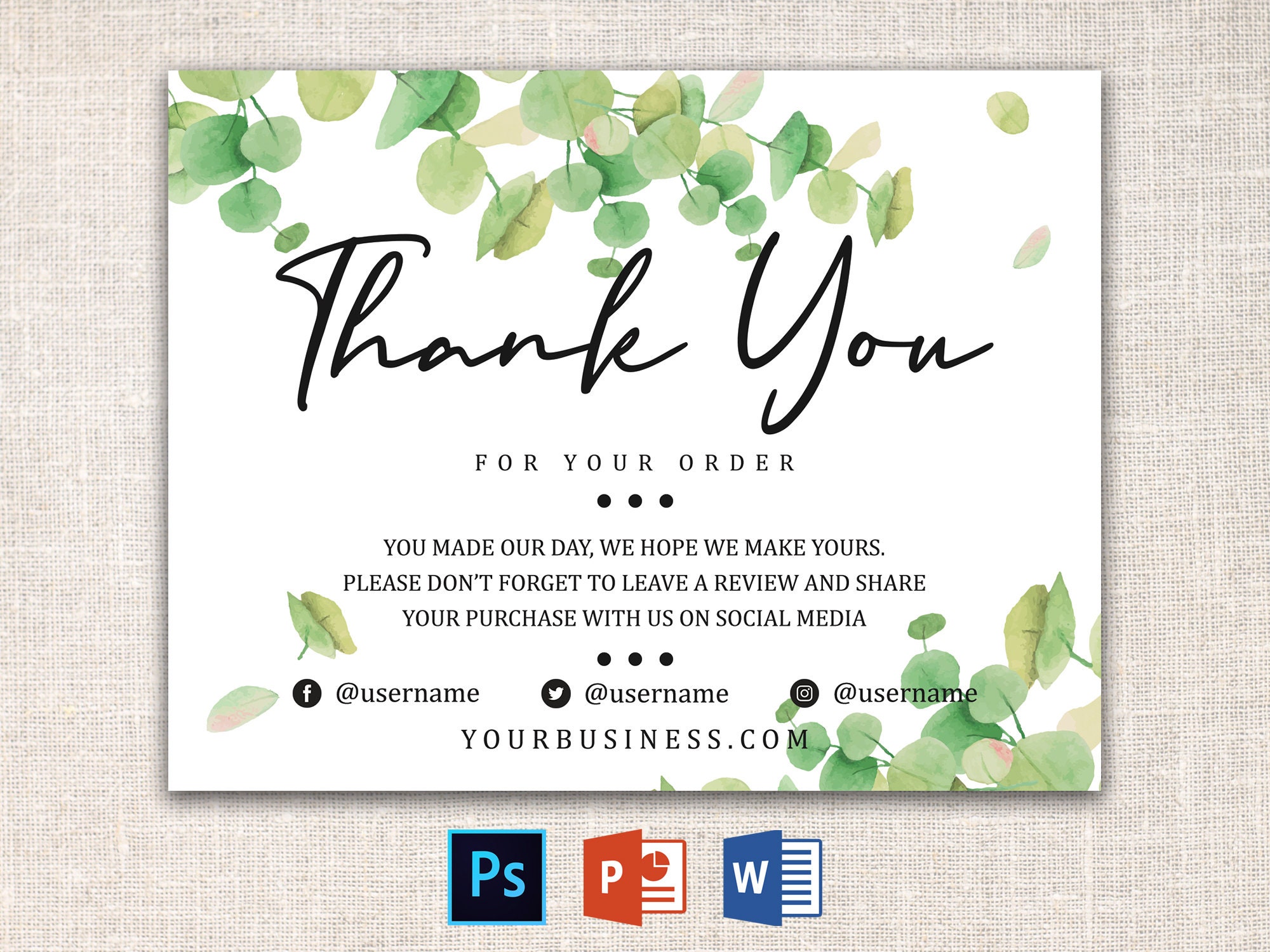 Dankeskarte Vorlage Dankespaket Einsatz Business | Etsy