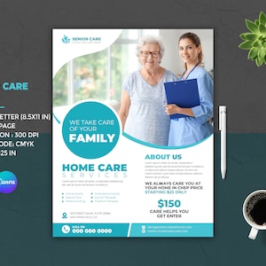 Home Care Service Flyer | Pflegeheim Flyer | Altenpflege Vorlage | Pflegehelfer-Service Flyer | Haus Gesundheit | Photoshop und Canva
