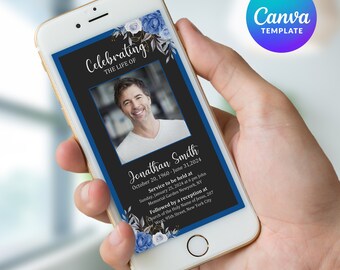 Blue Rose Funeral Announcement: Smartphone Invitation (Canva Template)