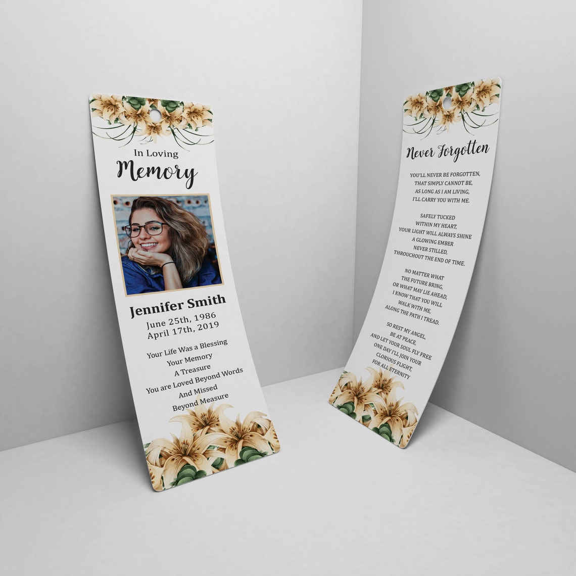 Funeral Bookmark Memorial Bookmark Funeral Keepsake Etsy