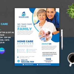 Flyer zum häuslichen Pflegedienst | Seniorenpflege-Flyer | Altenpflege-Vorlage | Pflegedienst-Flyer | Häusliche Gesundheitsfürsorge | Photoshop und Canva