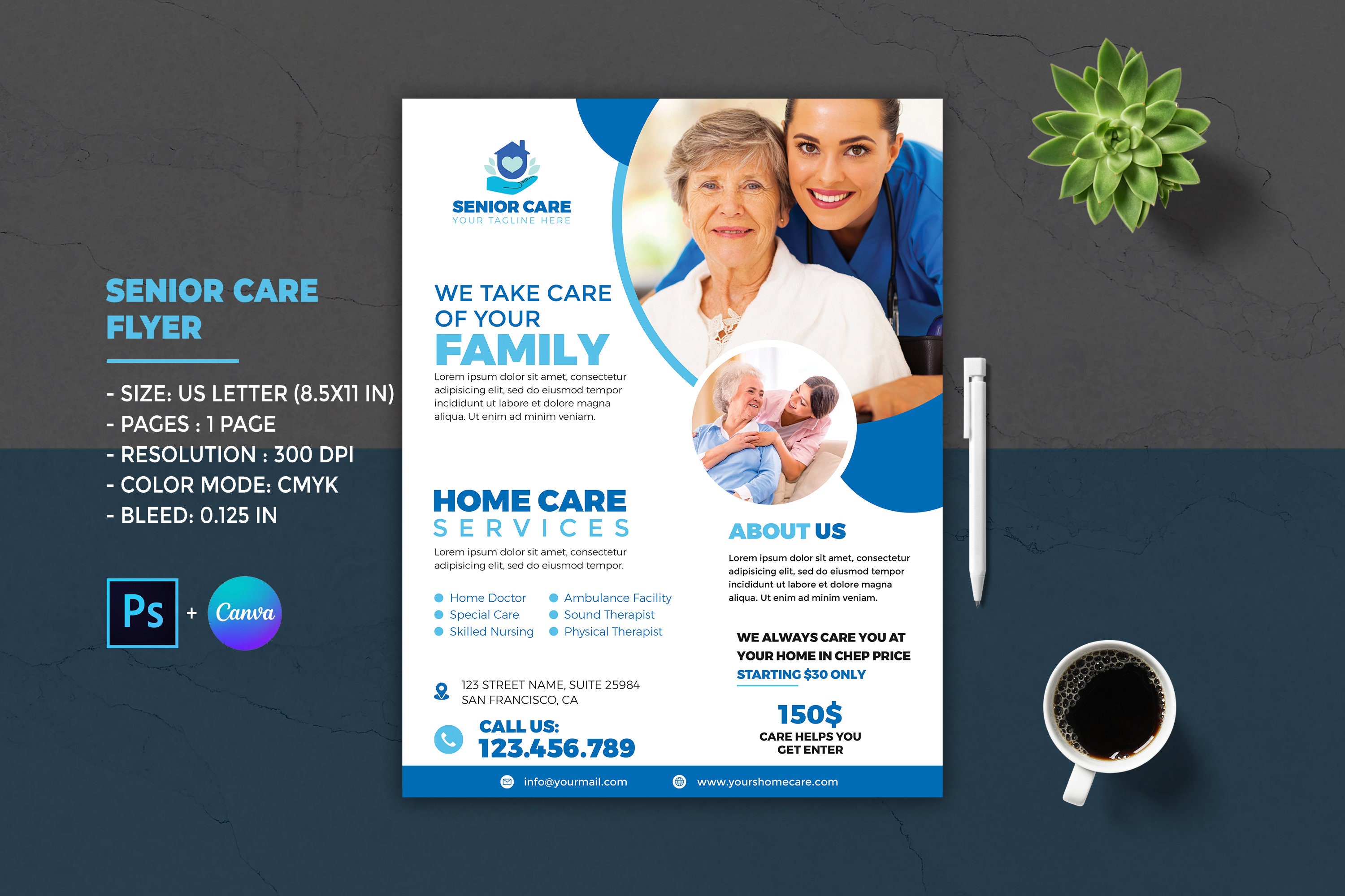 Home Care Service Flyer Template: Senior & Elderly Care (photoshop ...
