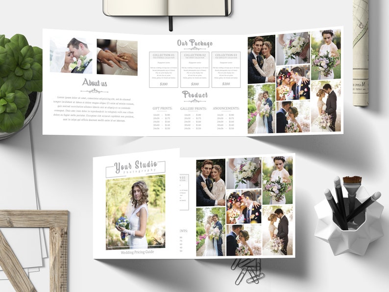 Photography Square Trifold Brochure 5x5 Accordion template Photography marketing template Pricing Guide Price List Welcome Guide image 3