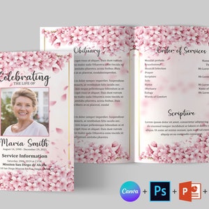 Funeral Program Template | Funeral Program Template Word | Floral Funeral Program | Memorial program | Obituary Program | Canva Template