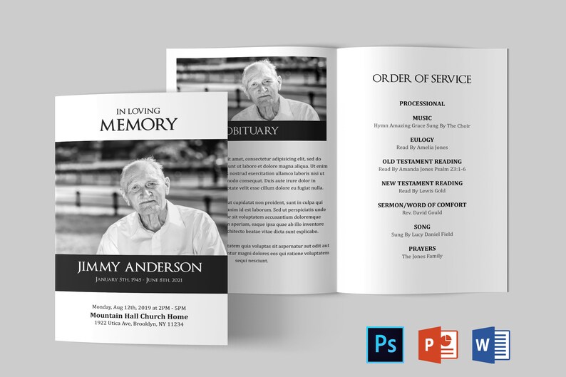 Funeral Program Template Funeral Program Template Word 8 | Etsy