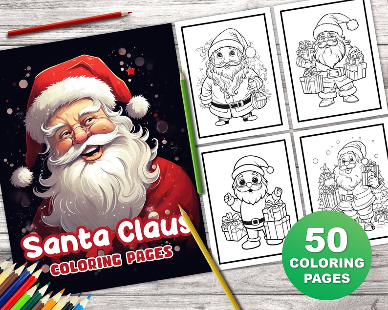 50 Christmas Santa Claus Coloring Book for Kids and Adults Christmas