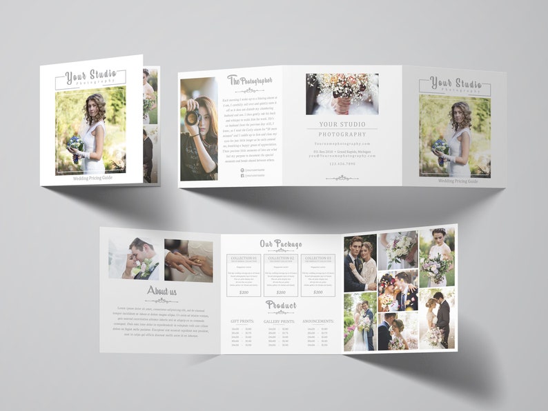 Photography Square Trifold Brochure 5x5 Accordion template Photography marketing template Pricing Guide Price List Welcome Guide image 1