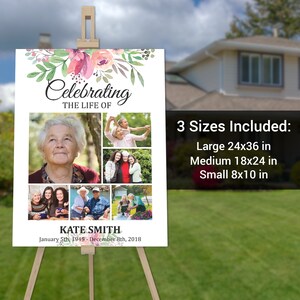 Floral Funeral Photo Sign Template, Celebration of Life Sign, Photo Collage Memorial, Funeral Welcome Sign, Celebration of Life Decoration