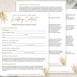 Wedding Photography Contract Template | Wedding Session Agreement | Wedding Contract Template | Wedding Photographer Contract | Canva