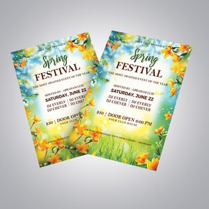 May include: A flyer for a Spring Festival hosted by Abraham Club on Saturday, June 22. The flyer features a colorful background with yellow flowers and a blue sky. The text on the flyer reads "Spring Festival" and includes details about the event, including the date, time, and location.