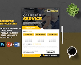 Car Repair Service Flyer | Auto Repair Service Flyer | Auto Repair Advertising | MS Word & Photoshop Template