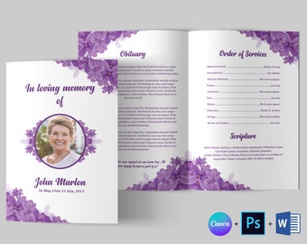 Floral Funeral Program Template: Bifold Memorial (Canva, Word, Photoshop)