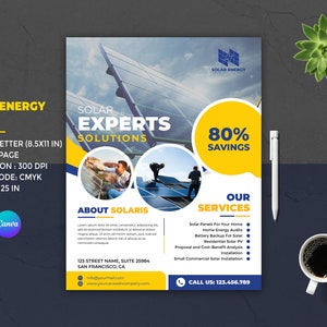 Solar Energy Flyer Template  | Renewable Energy Flyer | Green Energy Solutions | Solar Power Experts Services Flyer | Photoshop and Canva