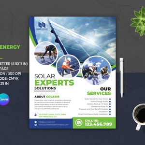 Solar Energy Flyer Template  | Renewable Energy Flyer | Green Energy Solutions | Solar Power Experts Services Flyer | Photoshop and Canva