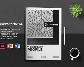 Plantilla de folleto de perfil de empresa: InDesign, MS Word, PowerPoint (A4 y Carta EE. UU.)