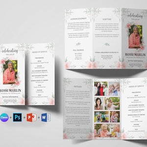 Trifold Funeral Program Template | Funeral Program Template Word and PowerPoint | Memorial program | Obituary Program | Canva Template
