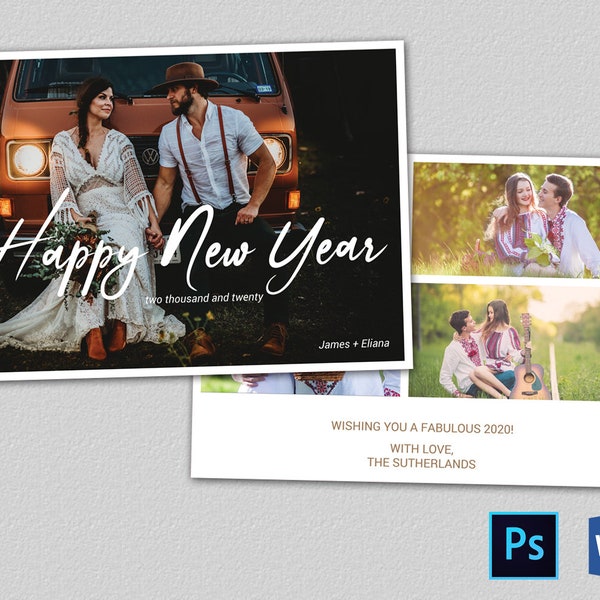 2024 Happy New Year Photo Card Template |  New year photos | Happy Holidays Card | Happy New Year Card | Photo card | Photoshop and MS Word