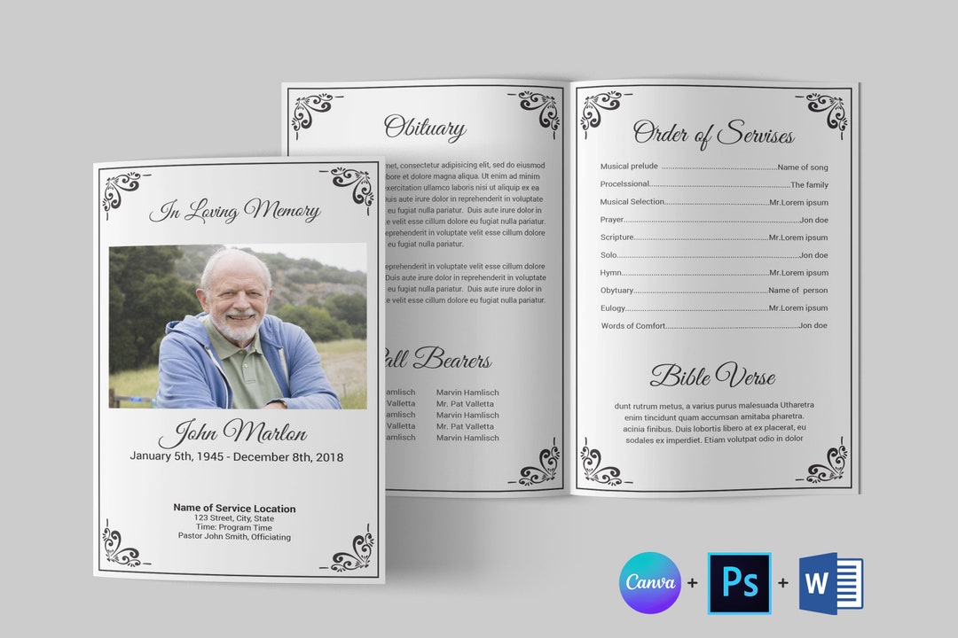 Funeral Program Template | Funeral Program Template Word | Funeral Program Bifold | Memorial Program | Obituary Template | Canva Template - Etsy for Free Printable Funeral Program Template Word