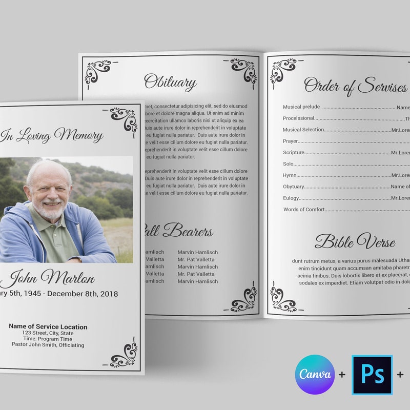 Funeral Program Template Etsy