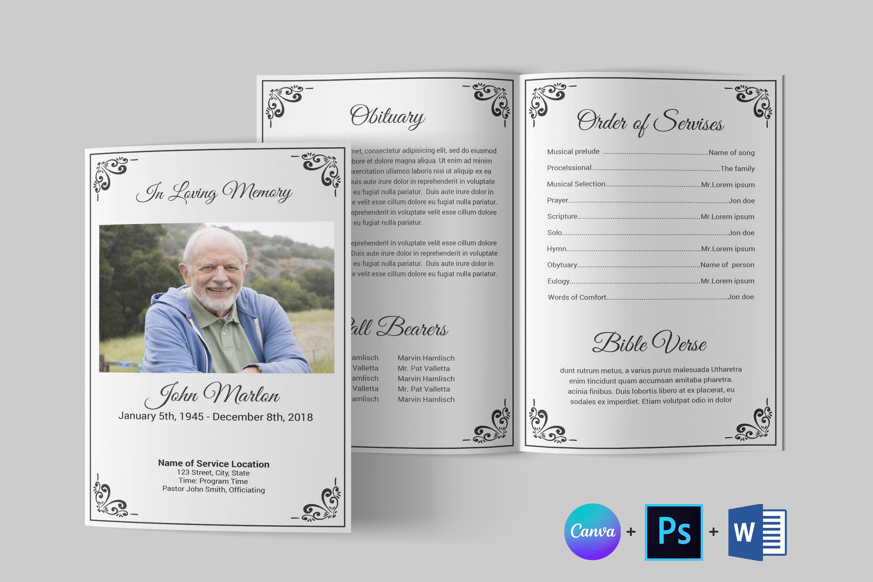 Funeral Program Template Funeral Program Template Word Etsy Schweiz