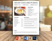 Editable Recipe Template: Printable Cookbook, Personalized Recipe (MS Word, PowerPoint, Photoshop)