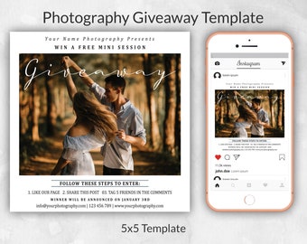 Photography Giveaway Template | Giveaway Mini Session | Contest Template | Facebook Instagram Template | Like and Share | Enter to win