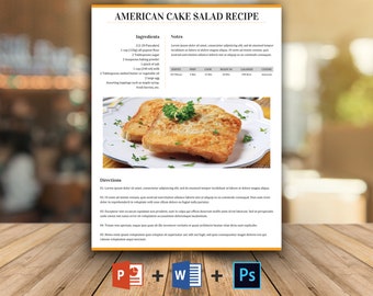 Editable Recipe Template: Printable Cookbook (MS Word, PSD, PPTX)
