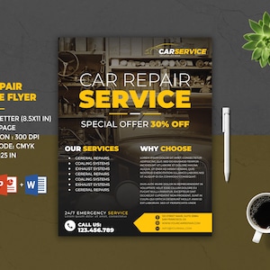 Car Repair Service Flyer | Auto Repair Service Flyer | Auto Repair Advertising | MS Word & Photoshop Template