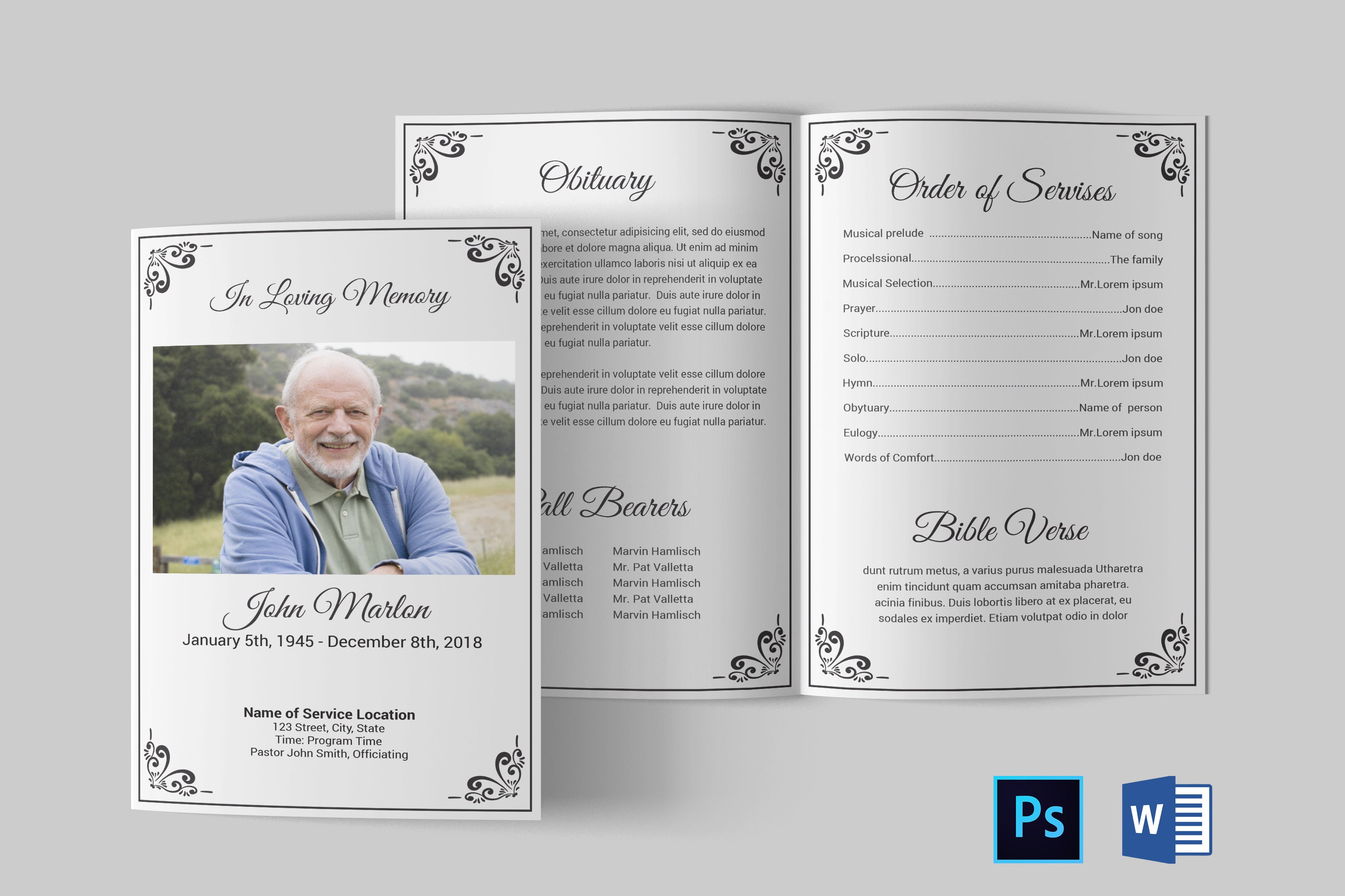 Funeral Program Template Funeral Program Template Word Etsy