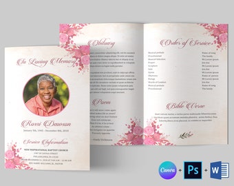 Floral Funeral Program Template: Bifold Memorial (Canva, Word, PSD)