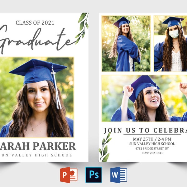 Greenery Graduation Announcement Template | Graduation Invitation Card | Printable Graduation Announcement | Graduation Invitation Template